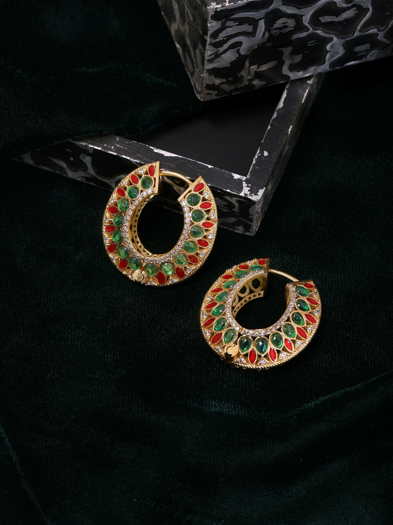 Ruby Raang Gold Polished Multi-Color Kundan Loops - Dista