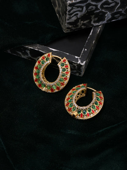 Ruby Raang Gold Polished Multi-Color Kundan Loops - Dista