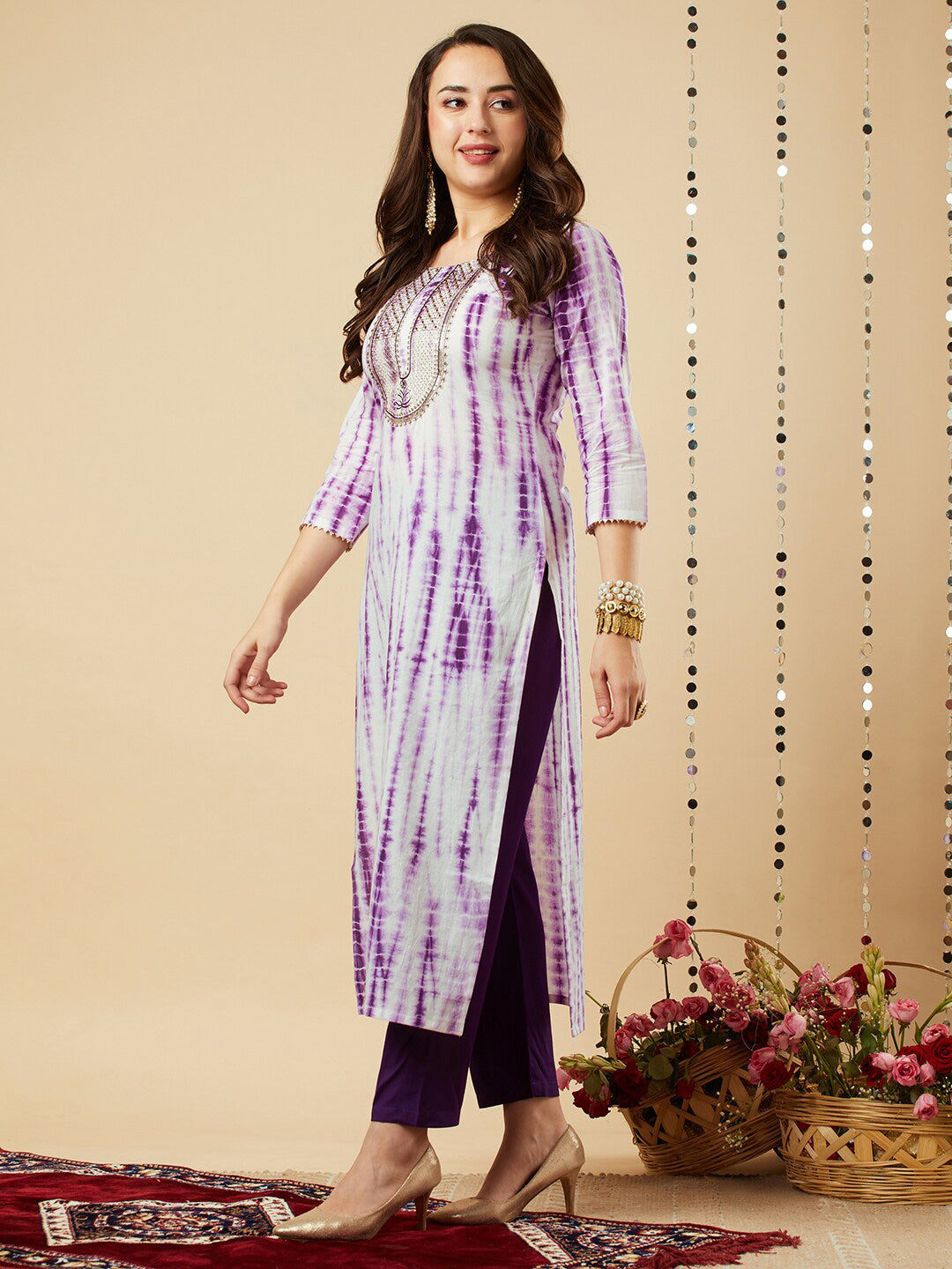 Kalini Ethnic Motifs Embroidered U-Neck Gotta Patti Kurta With Trouser & Dupatta - Distacart
