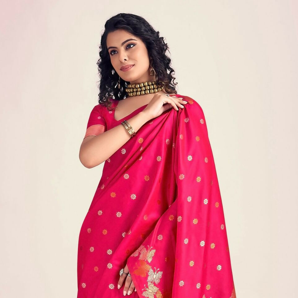Preksha Creation Banarasi Soft Silk Women Red Saree - Distacart