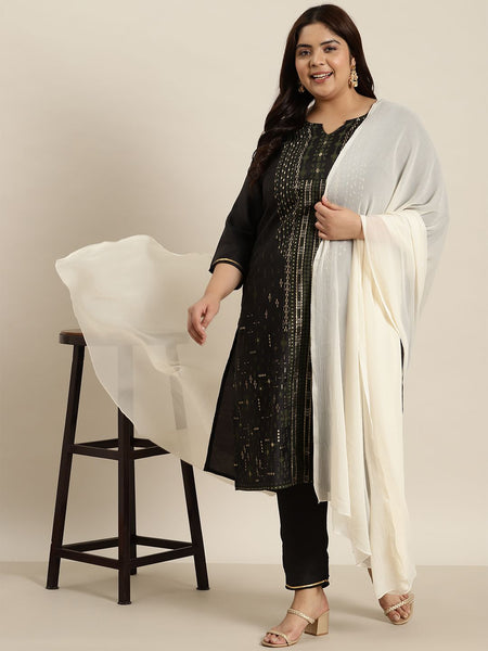 Sztori Plus Size Ethnic Motifs Printed Kurta with Trousers & Dupatta