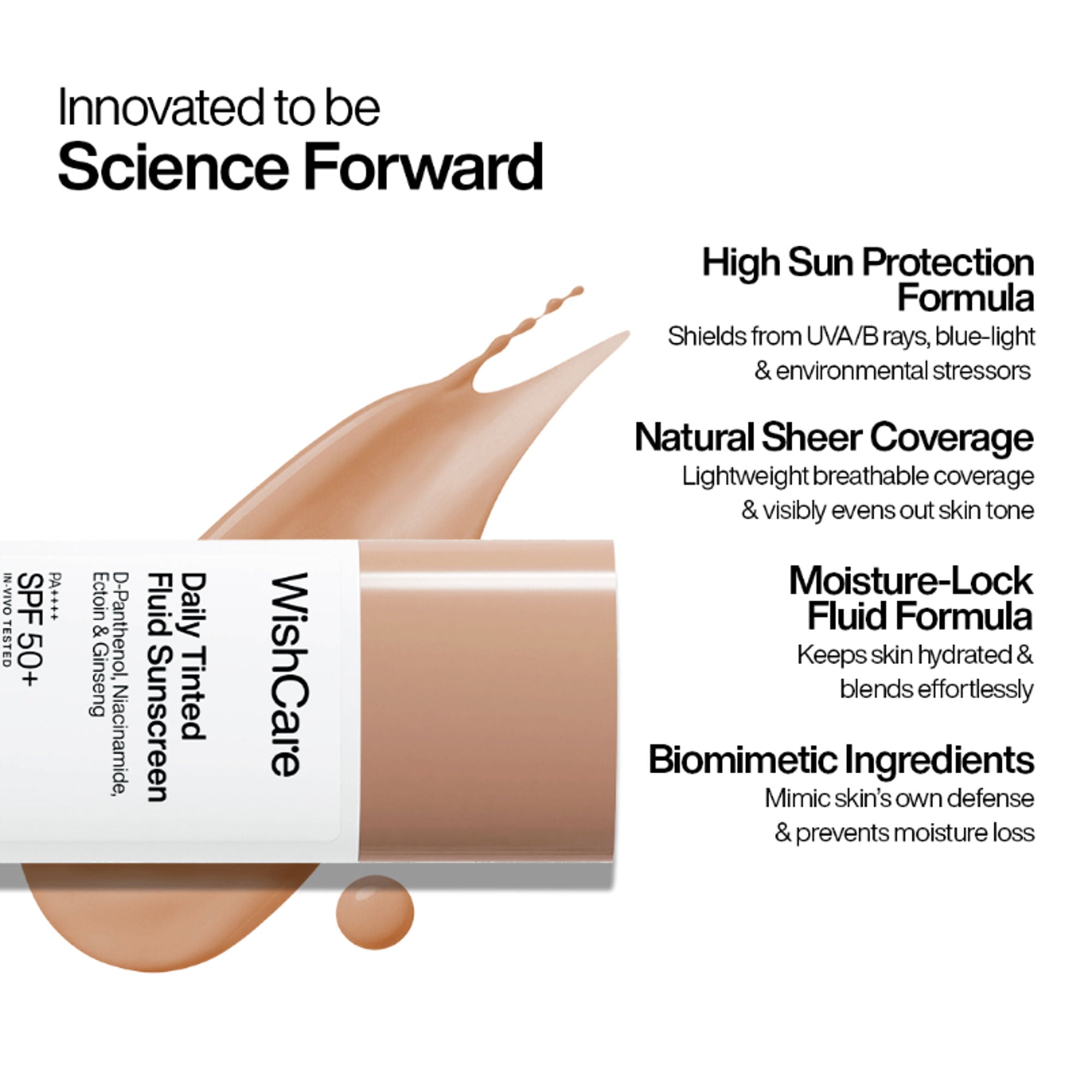 Wishcare Daily Fluid Tinted Sunscreen SPF50PA++++ - M204 - Dista