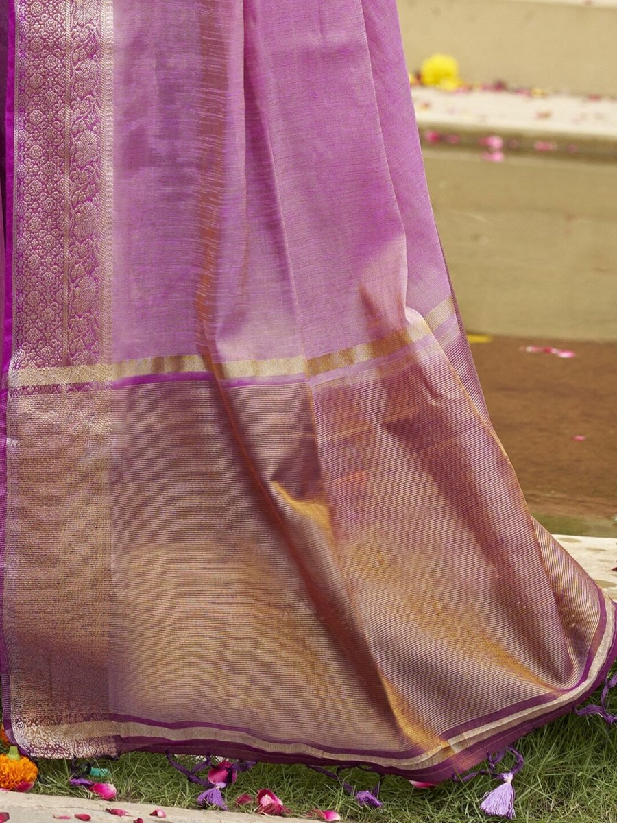 Anouk Lavender & Gold Toned Zari Tussar Silk Saree - Distacart