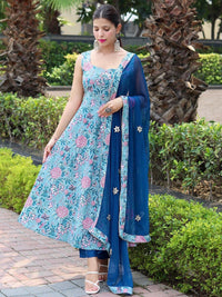 Thumbnail for Kalini Floral Printed Anarkali Kurta With Trousers & Dupatta - Distacart