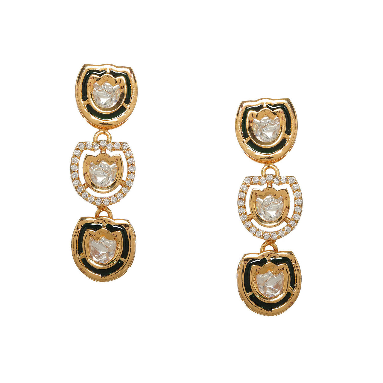 Meenakari and Diamond Studded Dangler Earrings (Gold) - Ruby Raang - Distacart
