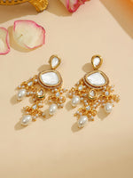 Thumbnail for Ruby Raang 22k Gold Polished Kundan Earrings With Pearls