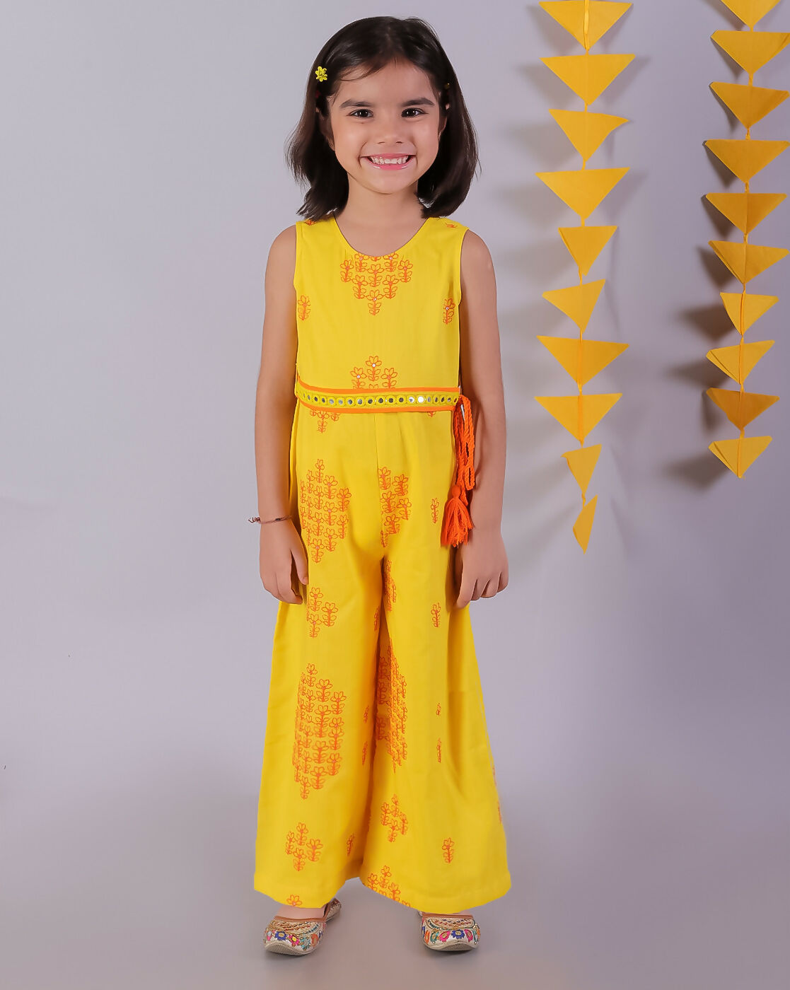 Lil Drama Marigold Magic Girls Yellow Embroidered Jumpsuit - Distacart