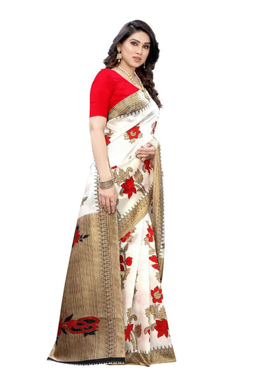 Vamika White Printed Art Silk Saree - Distacart