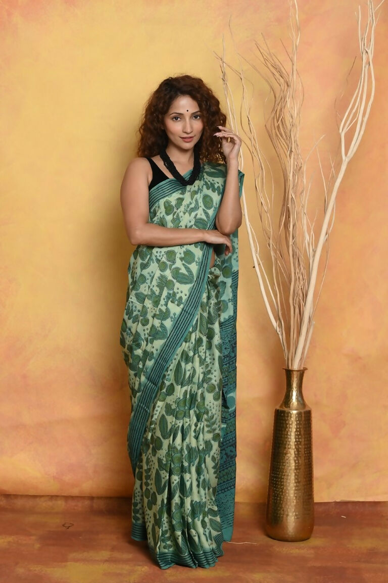 Very Much Indian Designer Modal Silk Saree With With Beautiful Floral Print - Sea Green - Distacart