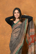 Thumbnail for Very Much Indian Handloom Pure Kota Cotton Handblock Printed Saree - Cerulean Print - Distacart