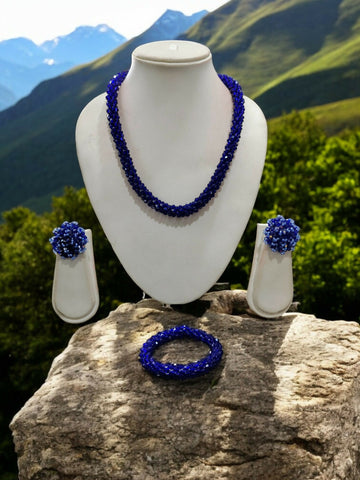 Inhanns Complete Look Crystal Statement 3-Piece Set (Adjustable Necklace + Earrings + Adjustable Bangle ) - Blue - Distacart