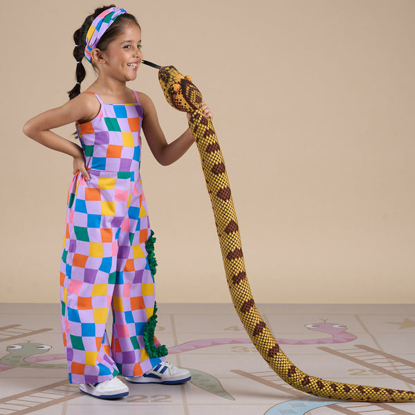 Snakes and Ladders Girls Multi Color Rotary Print Jumpsuit from Siblings Collection - Distacart