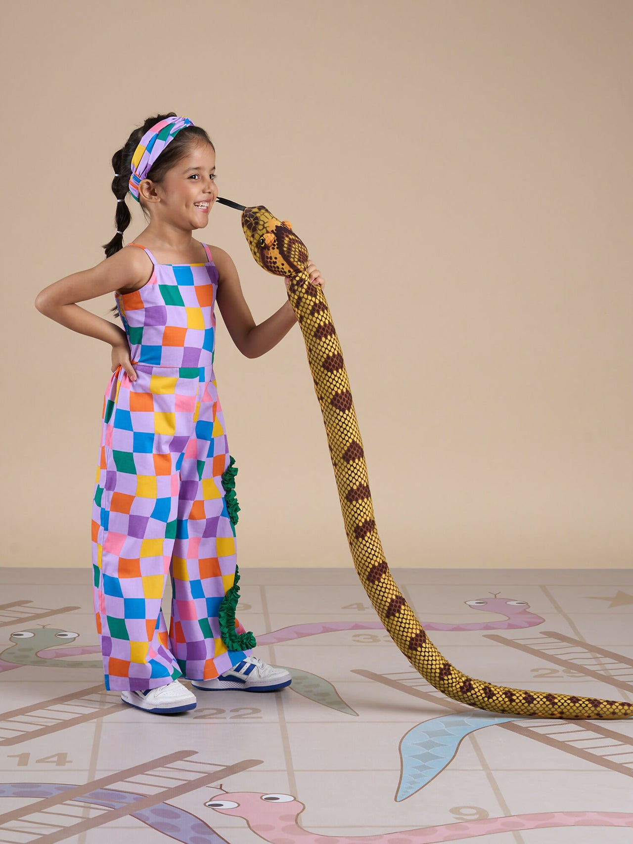 Snakes and Ladders Girls Multi Color Rotary Print Jumpsuit from Siblings Collection - Distacart