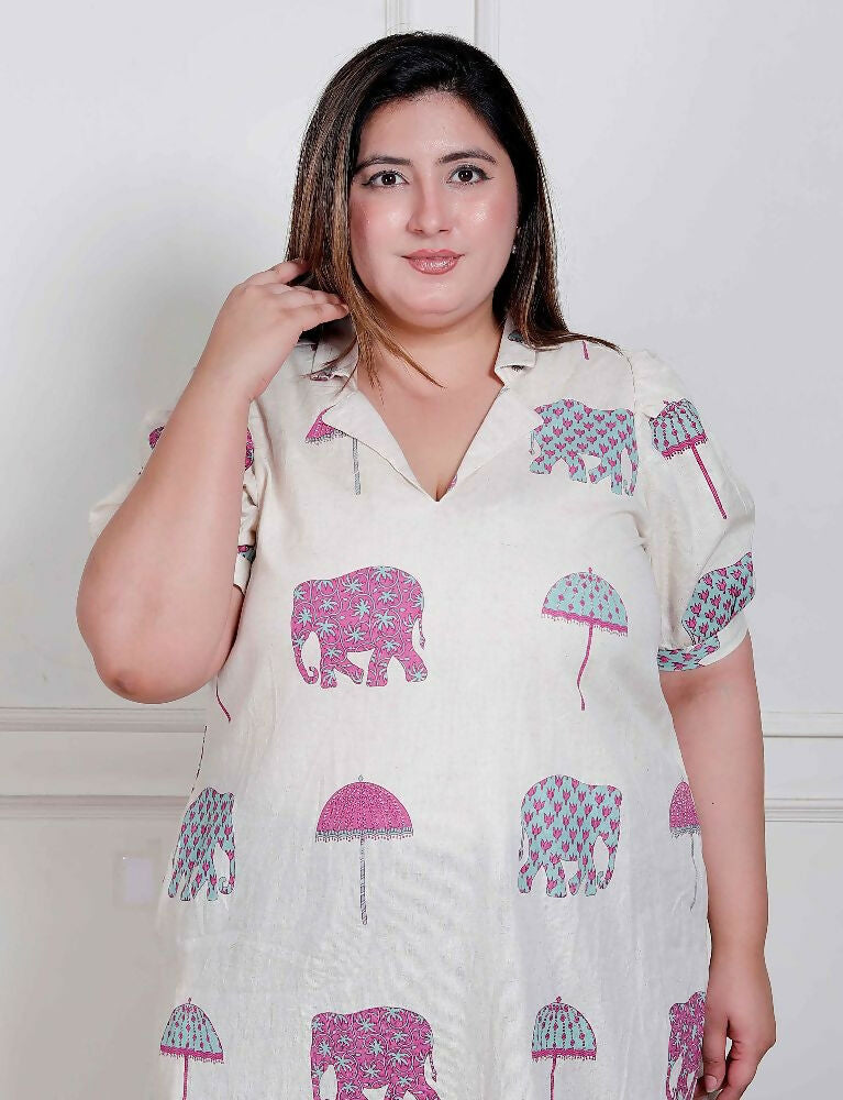 Miravan Plus Size Womens Flex Cotton Short Sleeve Off White Animal Print A-Line Maxi Dress - Distacart