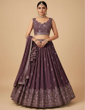 Lehenga Mart Dusty Purple Star Faux Georgette Designer Bollywood Style Wedding Wear Lehenga Choli - Dista