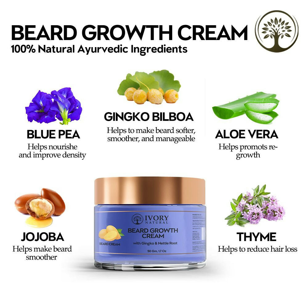 Ivory Natural Beard Growth Cream - Biotin Boosted Hair Follicle For New Hair Cycle - Distacart