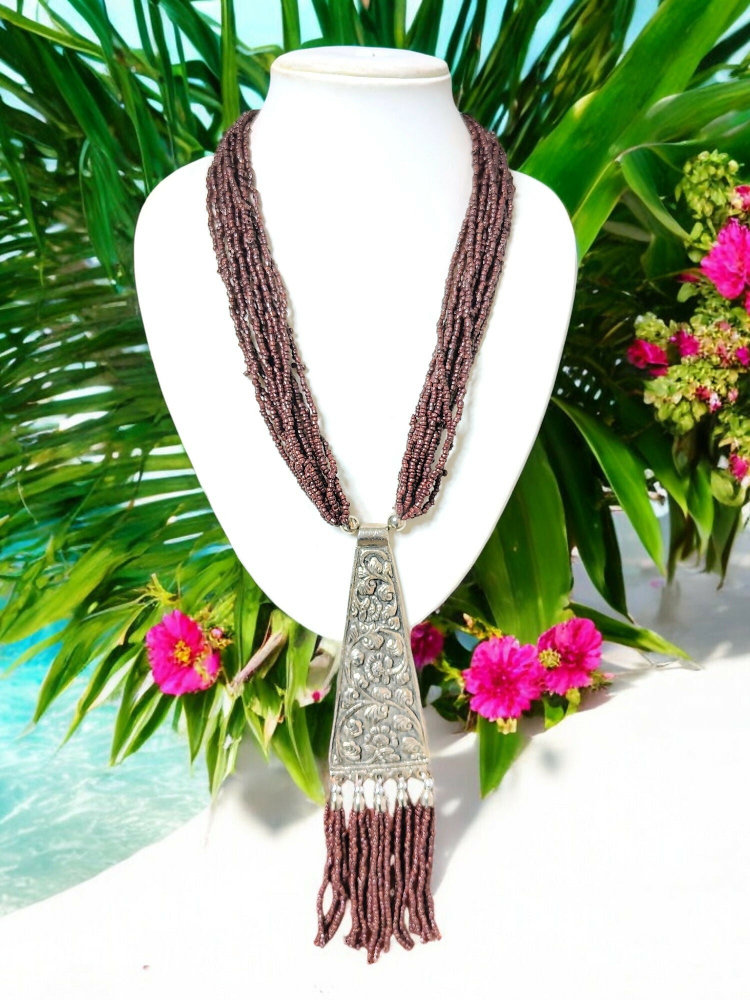 Inhanns Day-To-Dinner Tie Shaped Oxidized Black Metal Multi-Layered Long Only Necklace - Coffee Necklace - Distacart