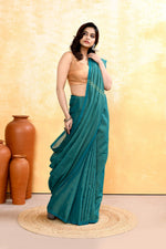 Thumbnail for Piyari Fashion Women's Teal Embellished Cotton Blend Zari Check Handloom Saree - Distacart