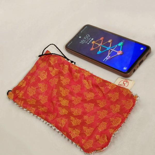 Sanskritea Brocade Drawstring Mobile Pouch - yellow - Distacart