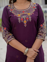 Thumbnail for Preksha Creation Wedding Special Premium Roman Silk Coding Embroidery With Sequins Work Kurti Dupatta With Pant