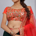 Thumbnail for Jyoti Fashion Red & Bottle Green Thread & 3mm Sequence Embroidery Georgette Lehenga Choli with Dupatta - Distacart