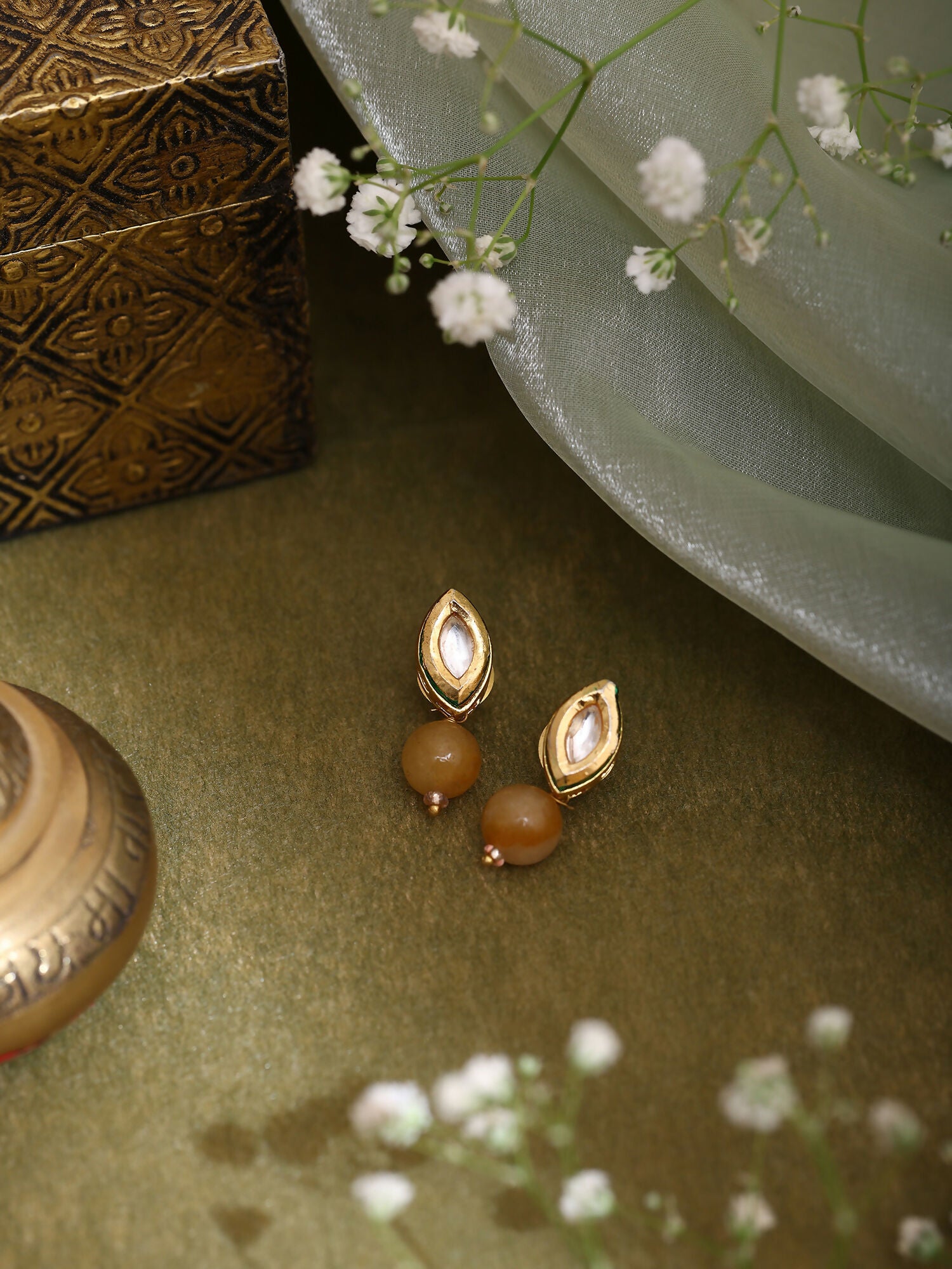 Ruby Raang Yellow Kundan Studs