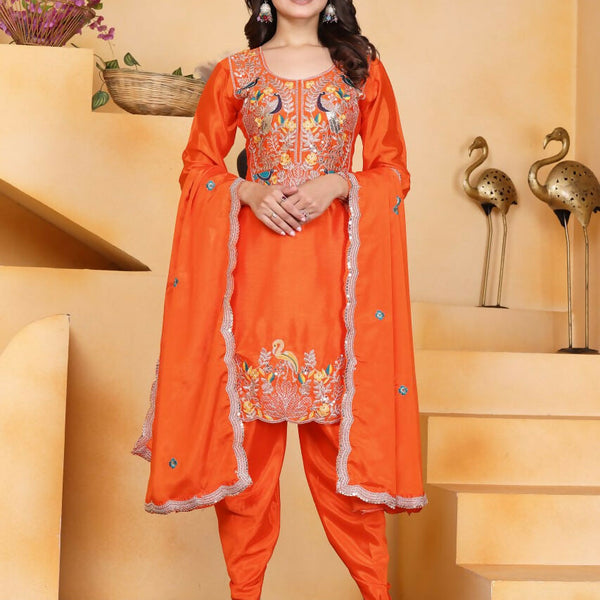 Teeya Creation Orange Color Chinon Silk Party Wear Punjabi Dhoti Suit - Distacart
