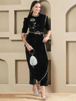 Thumbnail for Joban Fashion Women Black Velvet Hand Embellishment Stitched Kurta Set - Distacart