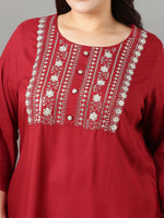 Thumbnail for Sztori Plus Size Floral Yoke Design Mirror Work Straight Kurta - Distacart