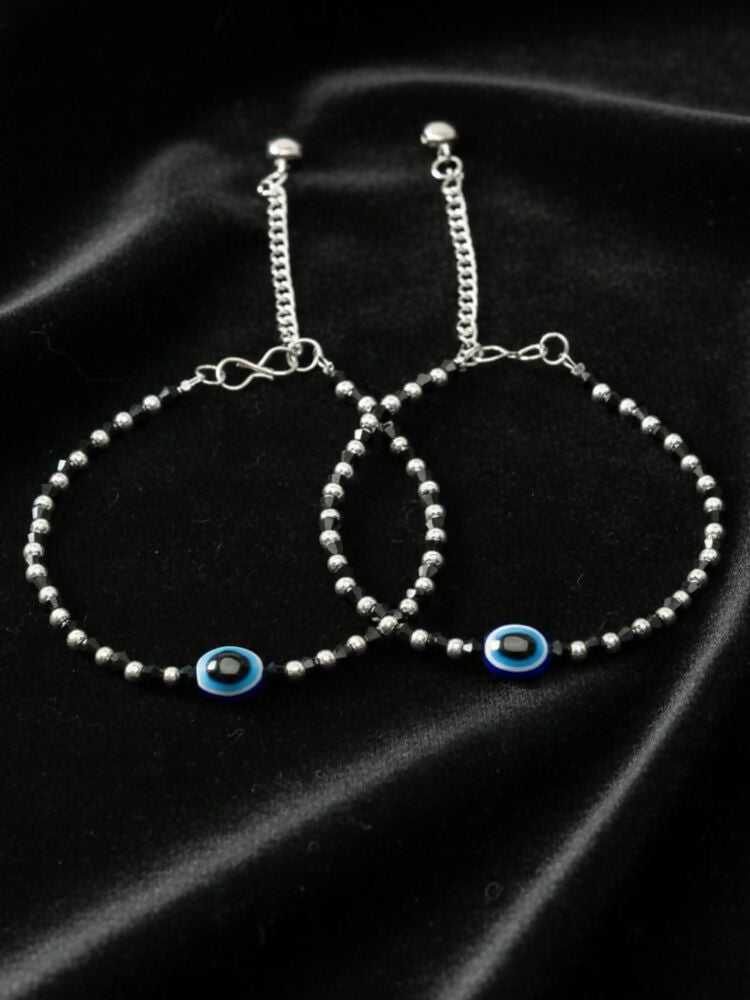 NVR Women Evil Eye Silver Plated Artificial Beads Anklet - Distacart