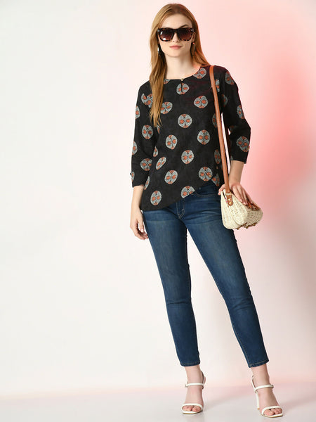 Myshka Women's Black Printed Top - Distacart