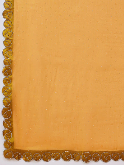 Mustard Organza Swaroski Diamond Work Saree with Unstitched Blouse - Radha - Distacart