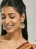 Thumbnail for Nuyug 22K Gold-Plated Exquisite Kundan Stone Studded & Pearl Beaded Floral Traditional Chandbalis