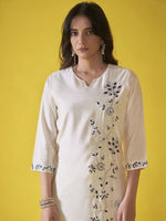 Thumbnail for Anouk Off White Floral Embroidered Chanderi Silk Straight Kurta With Trousers & Dupatta