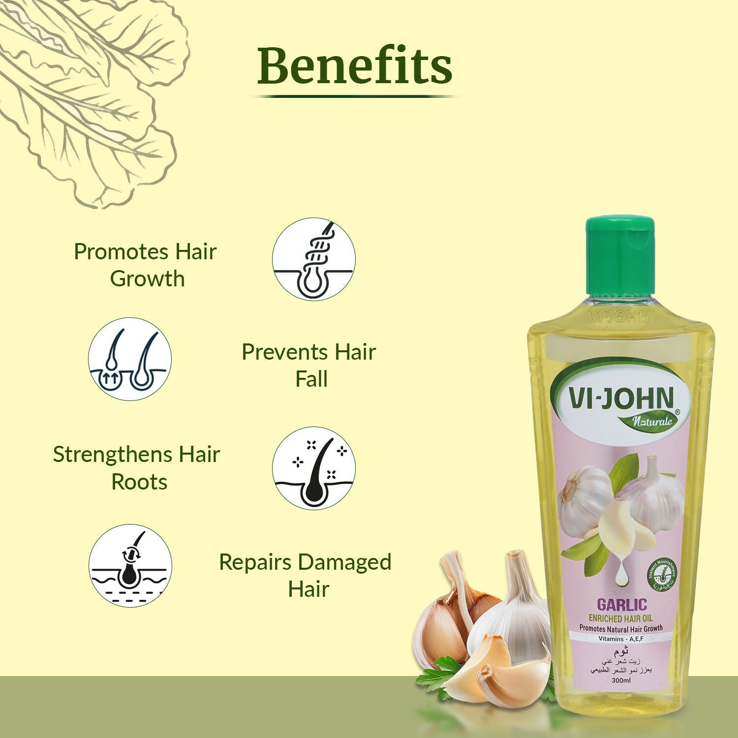 VI-JOHN Naturale Garlic Enriched Hair Oil Promotes Natural Hair Growth With Vitamin A.E & F