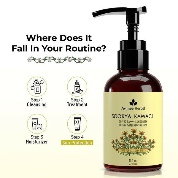 Avimee Herbal Soorya Kawach SPF 50 PA++++ Niacinamide Sunscreen Lotion - Distacart