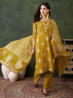 Thumbnail for Sangria Printed Pure Cotton Straight Kurta , Trouser & Dupatta Set