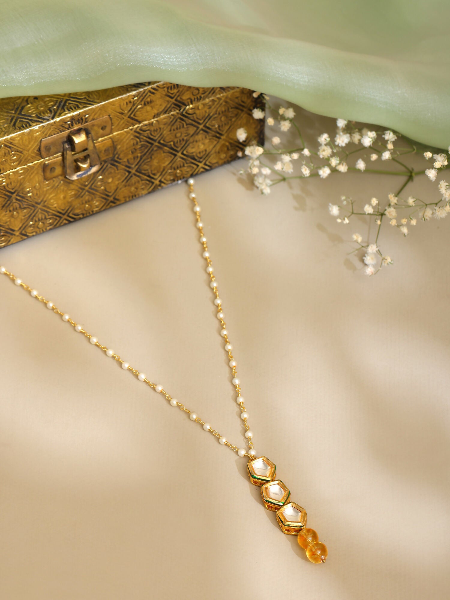 Ruby Raang Yellow Citrine Kundan Necklace