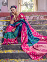 Thumbnail for Shree Shyam Fashion Teal Soft Silk Saree - Distacart