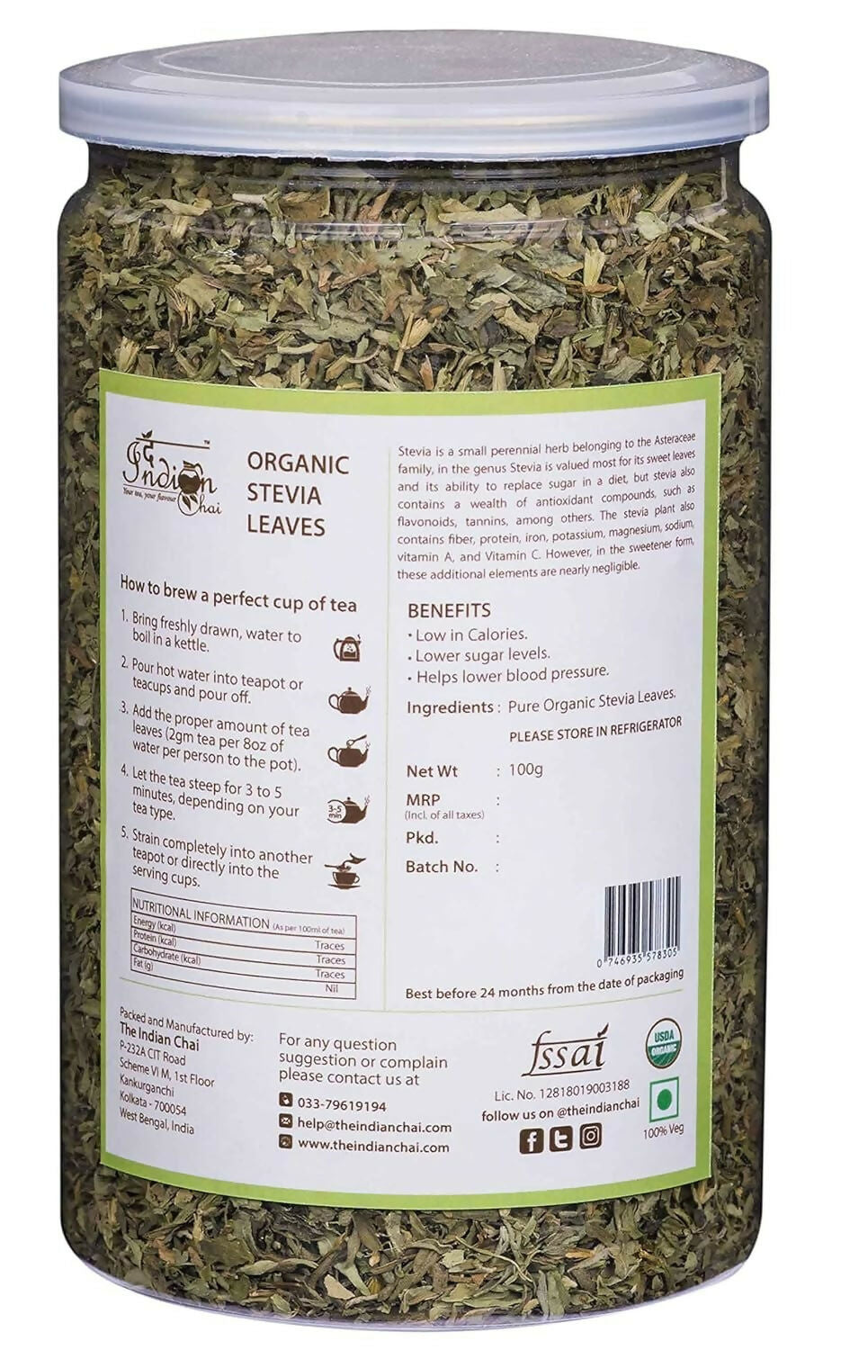 The Indian Chai - Organic Stevia Leaves Tea - Distacart