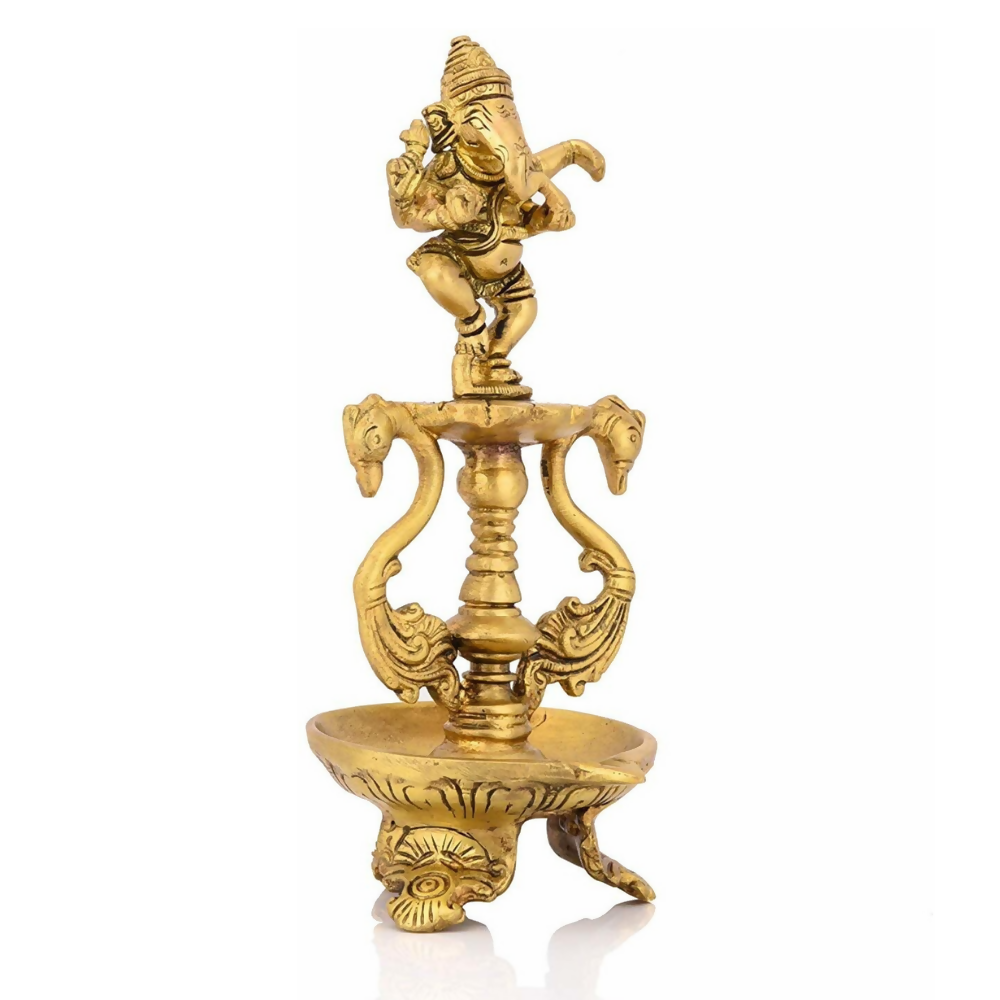 CraftVatika Brass Ganesha Diya Oil Lamp Statue