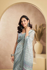Thumbnail for Vastranavya Grey Digital Printed Linen Ready To Wear Designer Saree with Unstitched Blouse - Distacart