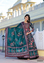 Thumbnail for Partywear Designer Green Dola Silk Anarkali suit with Dupatta - Suzen - Distacart