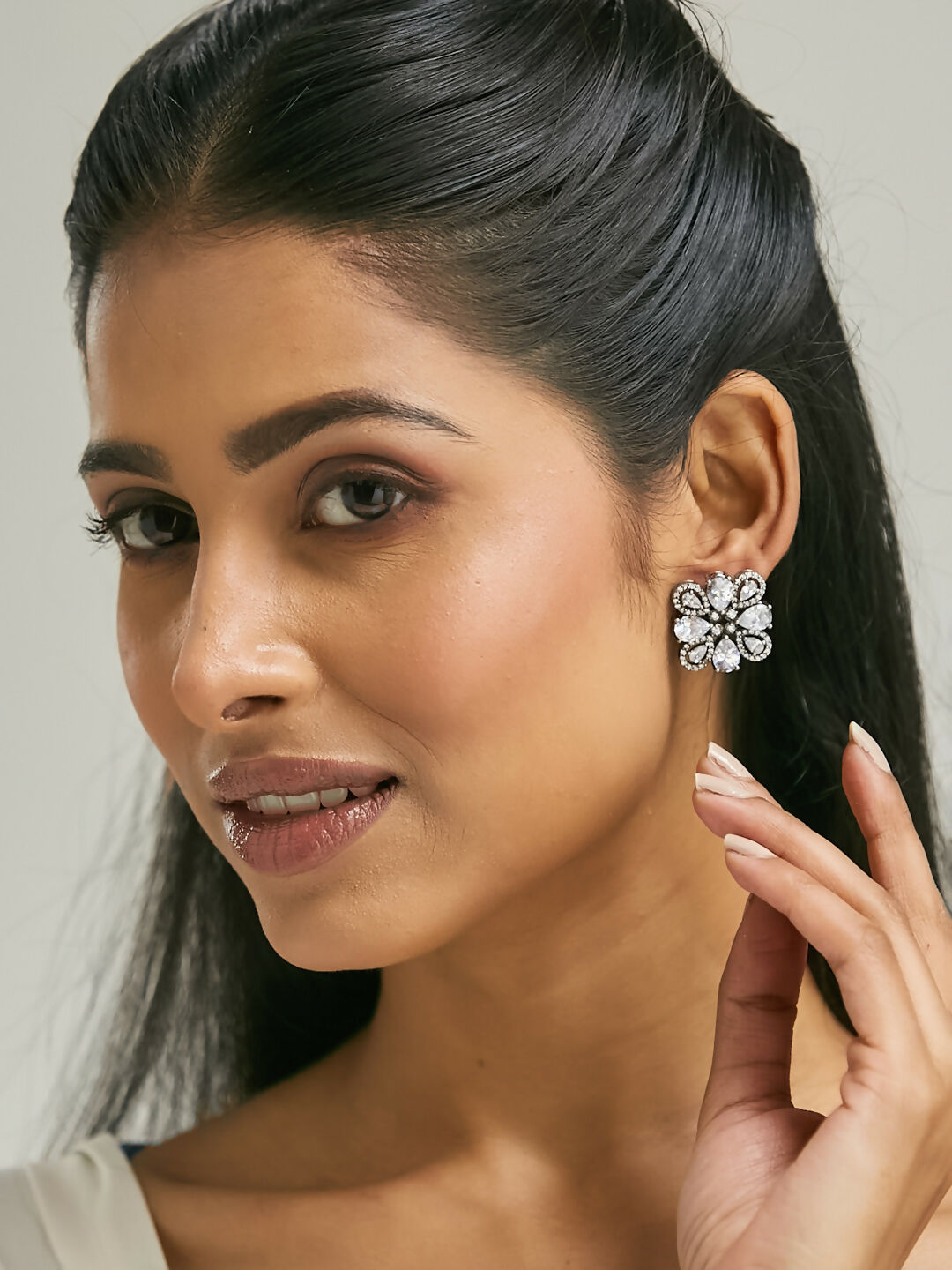 Nuyug 22K Gold-Plated Crystal & Zircon Stone Studded Floral Studs