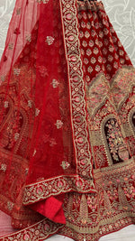 Thumbnail for Jyoti Fashion Women's Red Velvet Multi Thread Embroidered with Zircon Diamond Wedding Lehenga Choli - Distacart