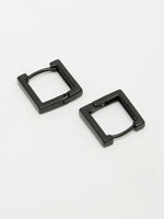 Thumbnail for NVR Men's Black Rhodium-Plated Geometric Shape Stainless Steel Hoop Earrings - Distacart