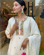 Thumbnail for The52 Off White Women's Gorgeous Chinon Fabric Embroidered Work Straight Kurta Pant and Dupatta Set - Distacart