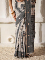 Thumbnail for Astita Linen Cotton Black & Cream Saree