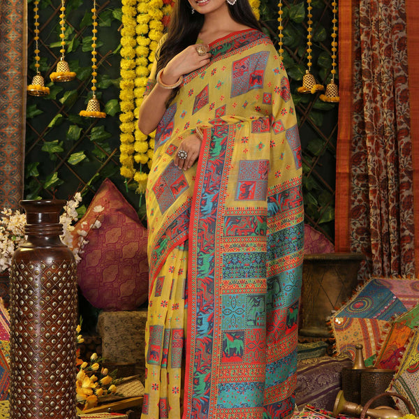 Astita Linen Cotton Yellow Saree