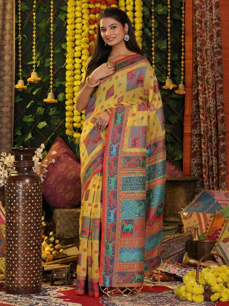 Astita Linen Cotton Yellow Saree